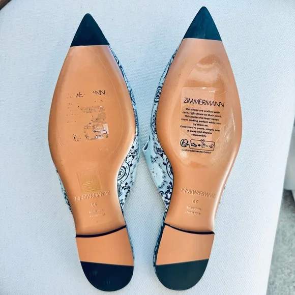 NEW $875 Zimmerman Aura Linen Leather Blue Paisley-Print Pointed Toe Mules 8.5 - Picture 13 of 16